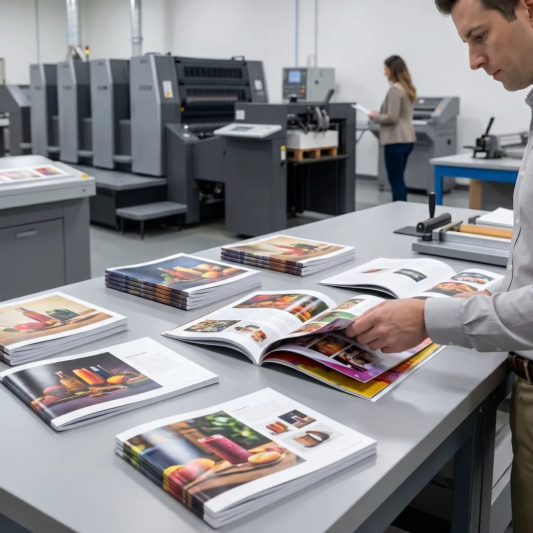 Bound short-run catalogs on press table