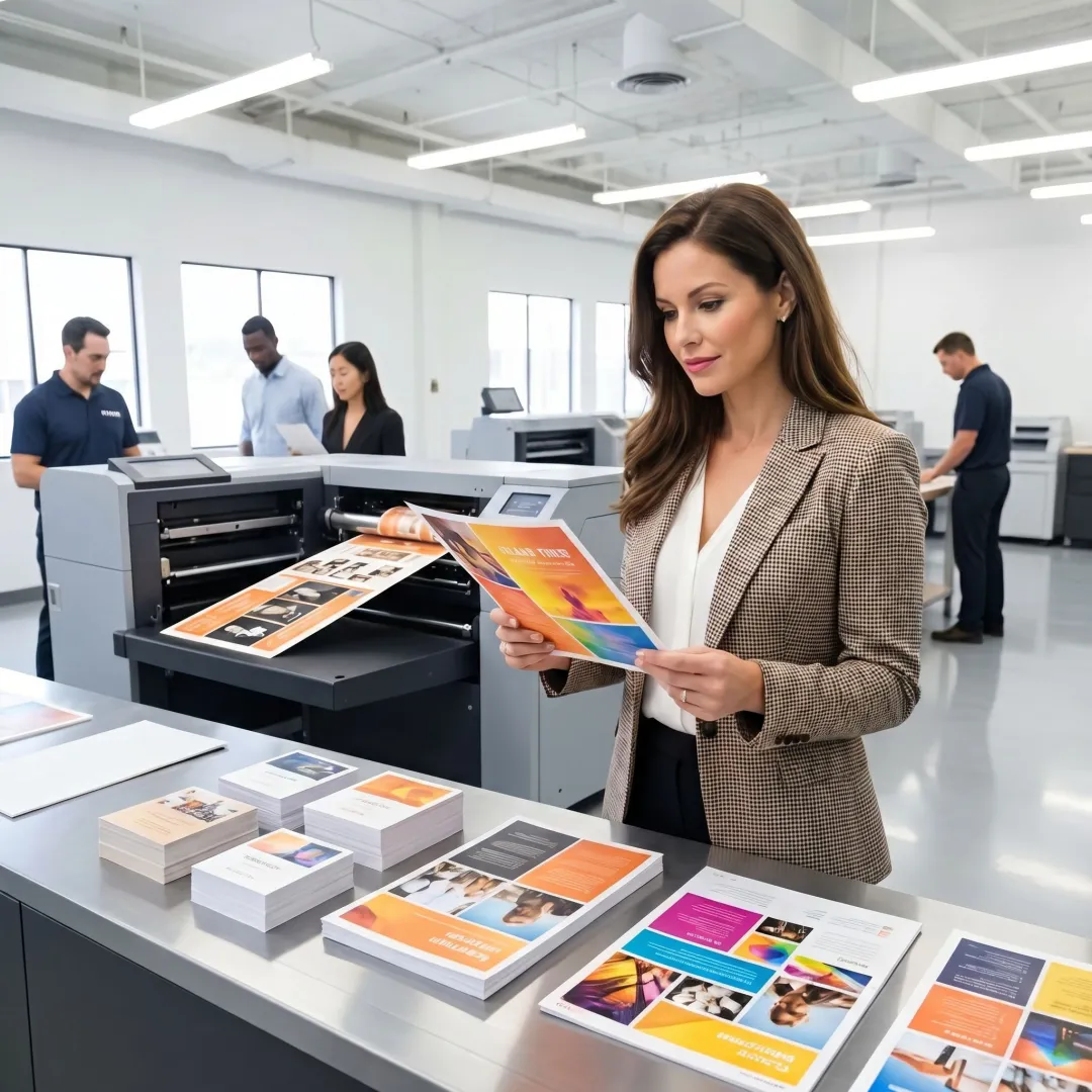 Designer reviewing flyer proof for printing