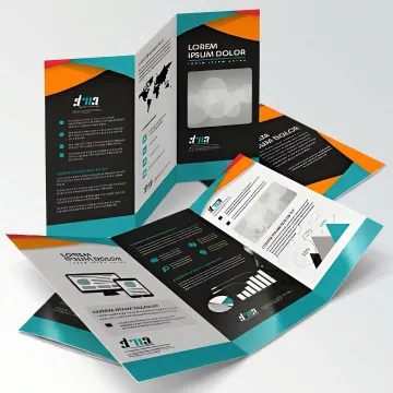 Custom gate fold brochures displayed on a table