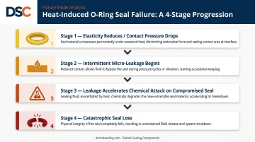 Four-stage O-ring heat-induced seal failure progression sequence flow diagram