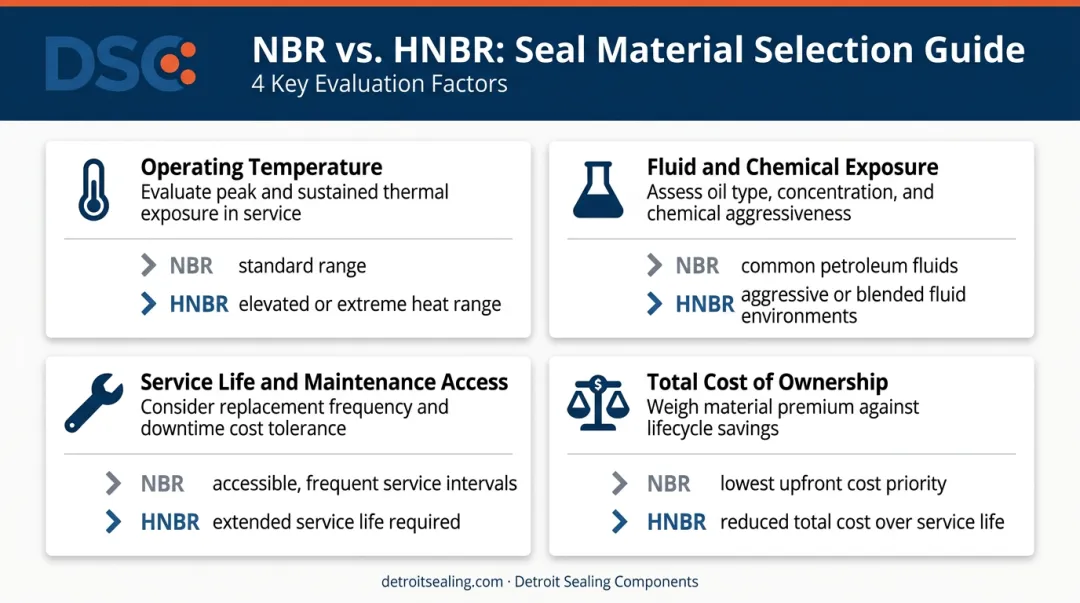 Four-factor NBR versus HNBR material selection decision framework flowchart