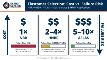 NBR HNBR AFLAS cost versus intervention failure risk trade-off comparison chart