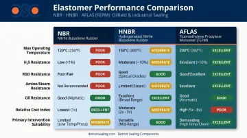 NBR HNBR AFLAS packer element material comparison table infographic