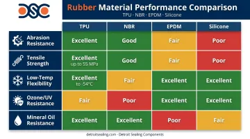 TPU versus NBR EPDM and silicone key sealing properties comparison chart