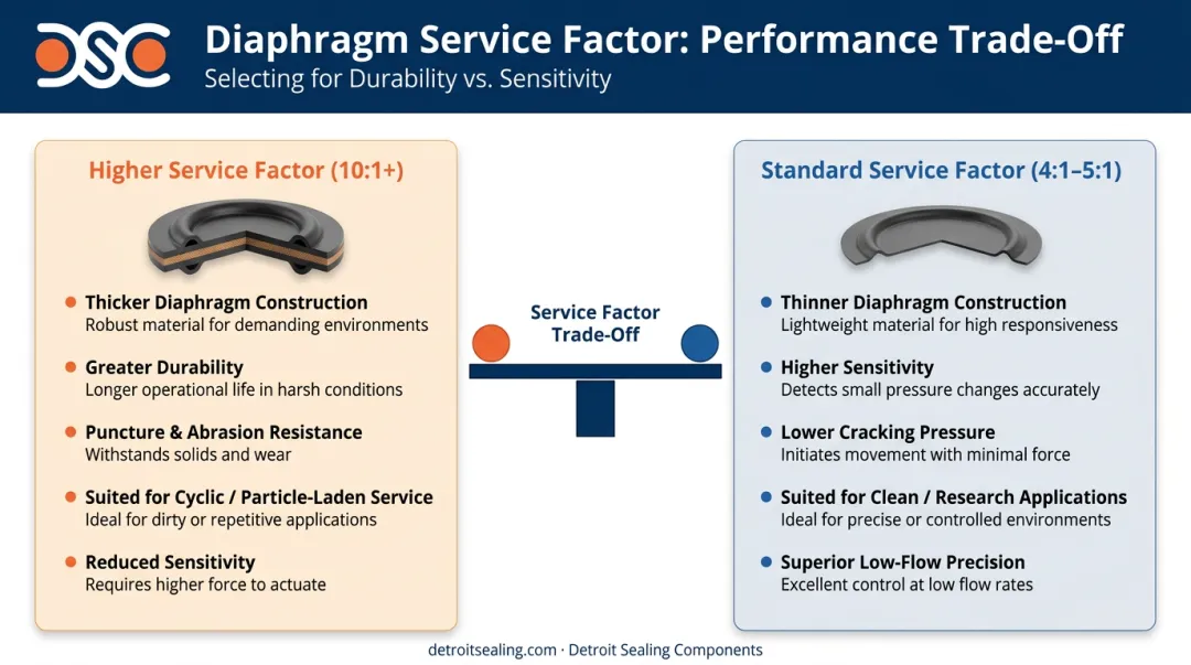 BPR diaphragm service factor ratio durability versus sensitivity trade-off diagram
