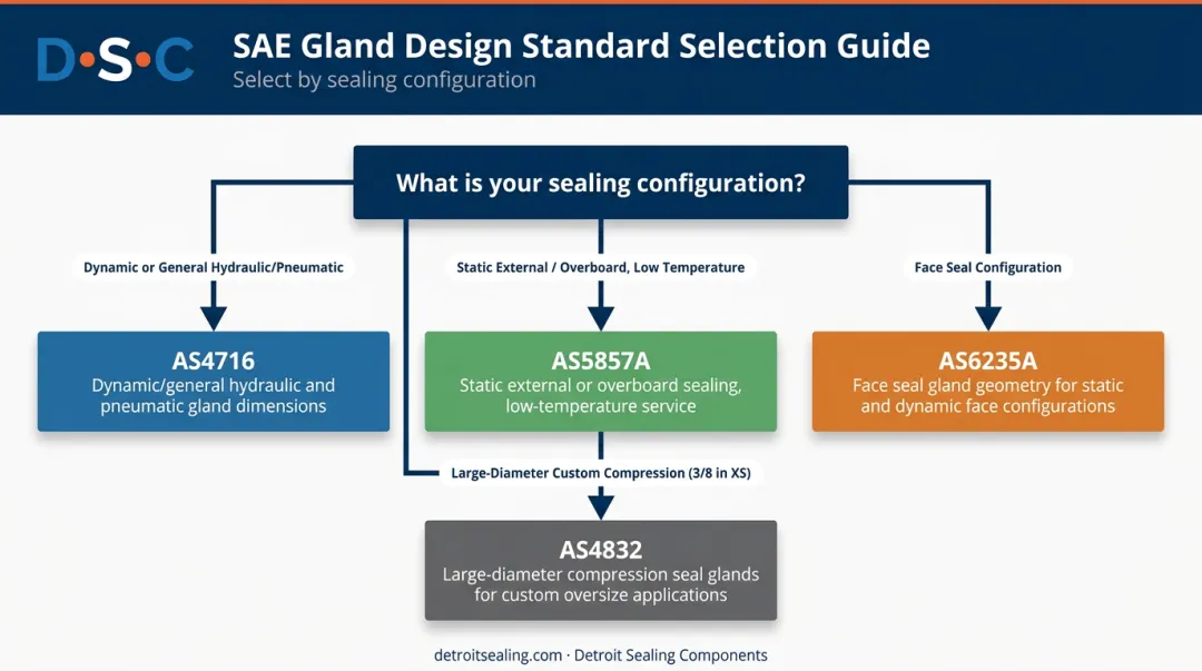SAE gland design standard selection guide AS4716 AS5857A AS6235A decision flowchart