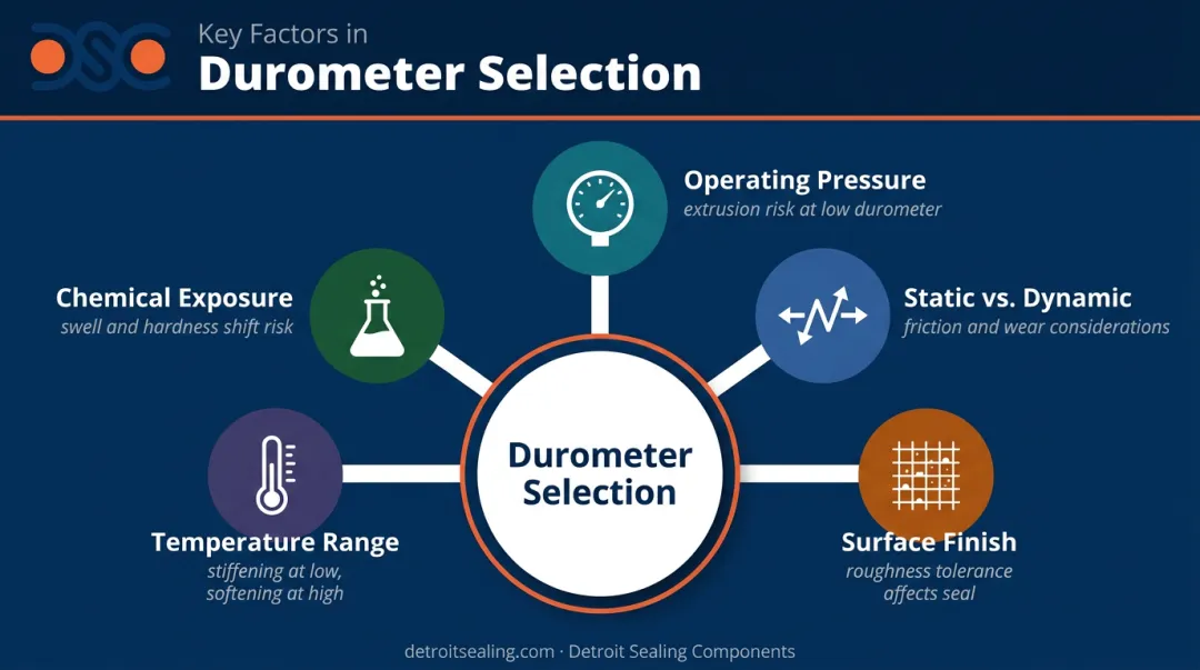 Five key O-ring durometer selection factors pressure temperature surface finish chemical exposure motion