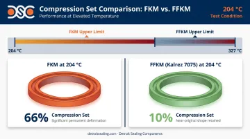 FKM versus FFKM compression set performance comparison at 204 degrees Celsius