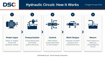 5-stage hydraulic circuit power flow sequence from input to return