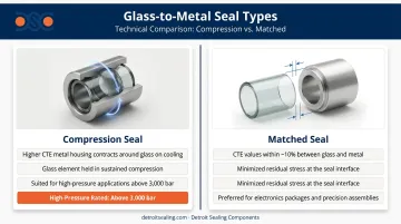 Glass-to-metal seal compression versus matched seal design comparison infographic