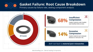 Gasket failure causes breakdown showing compression and material mismatch percentages