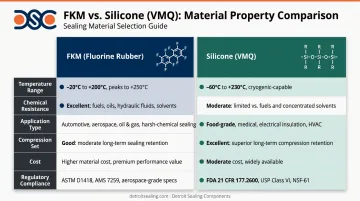 FKM versus silicone O-ring properties side-by-side comparison infographic