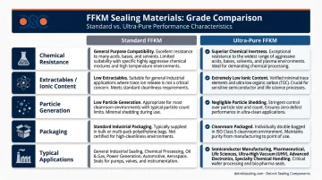 Standard FFKM versus ultra-pure FFKM side-by-side comparison table infographic