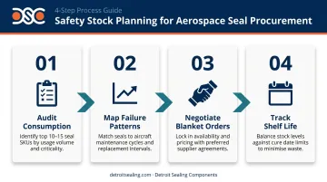 4-step aerospace seal safety stock planning process flow infographic