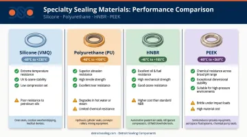 Specialty sealing materials comparison table silicone polyurethane HNBR and PEEK properties