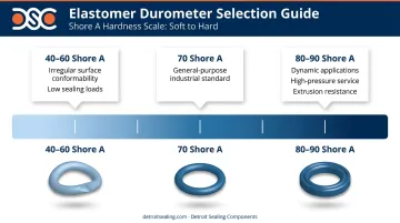 Buna-N O-ring Shore A durometer range applications and pressure performance chart