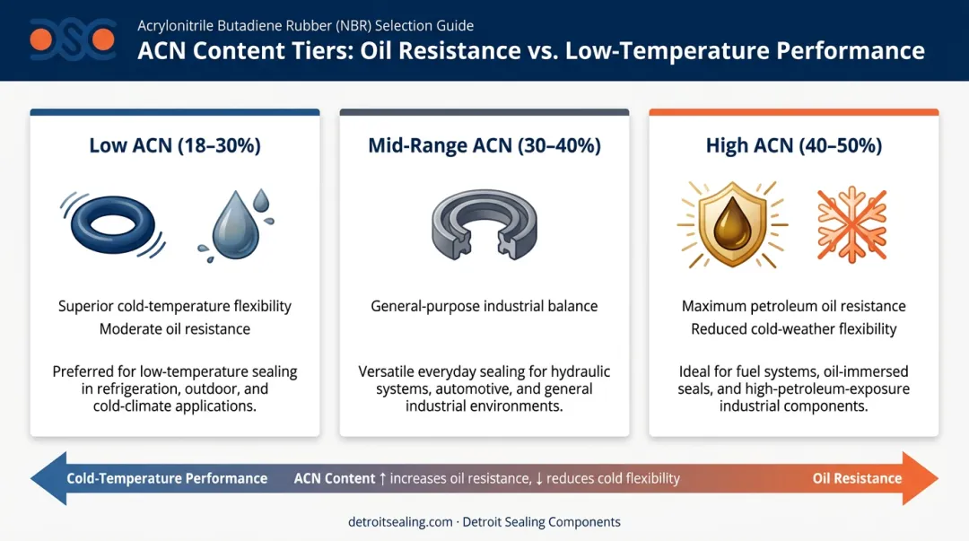 Buna-N ACN content three-tier performance balance comparison infographic