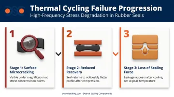 Three-stage FFKM seal failure progression from microcracking to sealing force loss