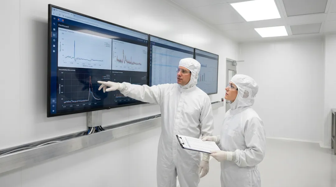 Semiconductor fab technician monitoring process contamination signals correlated with seal cycling events
