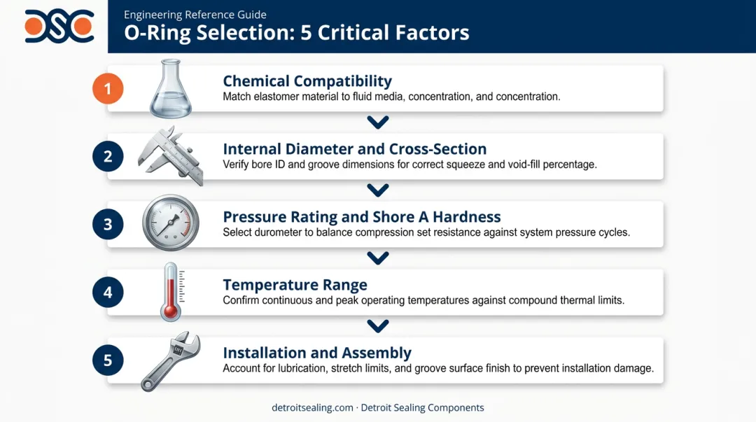 5-factor O-ring selection criteria process flow from chemical compatibility to installation