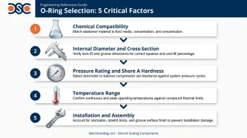 5-factor O-ring selection criteria process flow from chemical compatibility to installation