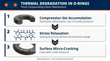 Three O-ring thermal cycling failure mechanisms compression set stress relaxation micro-cracking