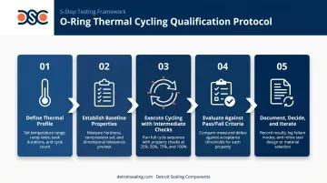 Five-step O-ring thermal cycling test protocol process flow from profile definition to documentation