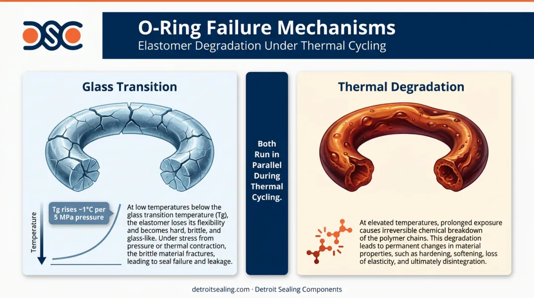 Two O-ring thermal cycling failure modes glass transition versus thermal degradation