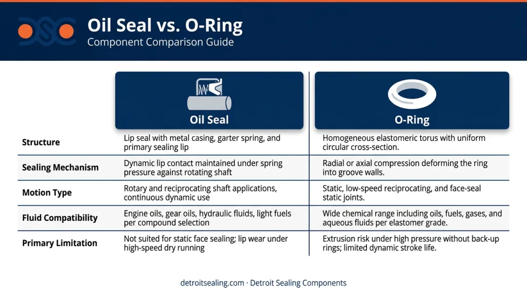 Oil seal versus O-ring side-by-side comparison chart key differences