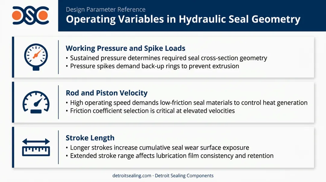 Three key operating variables driving hydraulic seal geometry selection pressure speed stroke