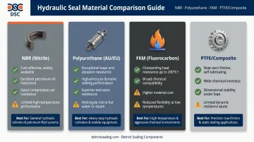 Hydraulic seal material comparison chart NBR polyurethane FKM and PTFE properties