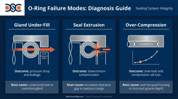Three seal tolerance failure modes under-fill over-compression and extrusion damage consequences