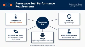 Five aerospace seal demands temperature pressure chemical weight and dynamic forces infographic