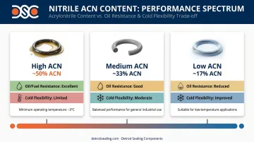 Nitrile rubber acrylonitrile content spectrum comparing oil resistance and cold flexibility