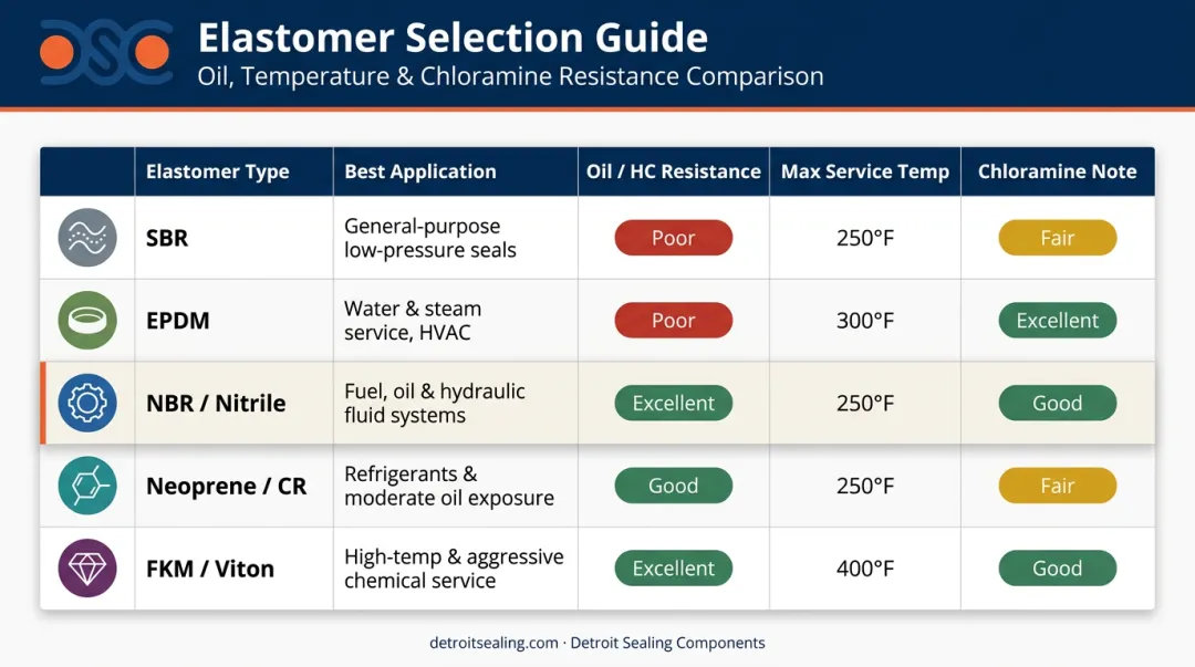Five elastomer gasket materials comparison chart for water main specification decisions