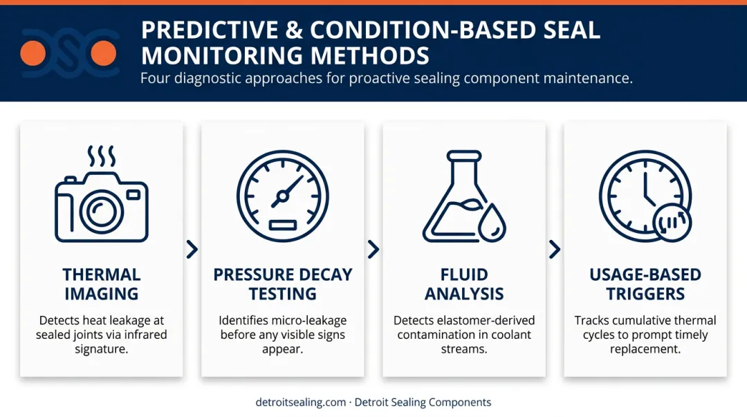 Four-method predictive seal condition monitoring process flow infographic