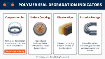 Polymer seal thermal degradation warning signs visual identification guide infographic