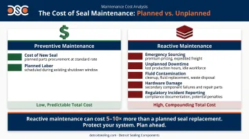 Preventive versus reactive polymer seal maintenance cost comparison infographic