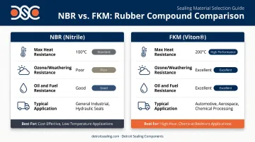 NBR nitrile versus FKM Viton hub seal compound properties comparison chart