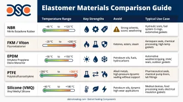 Static seal elastomer material selection guide comparing NBR FKM EPDM PTFE silicone properties