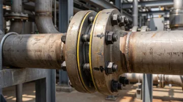 Industrial pipe flange bolted assembly with spiral wound gasket sealing connection