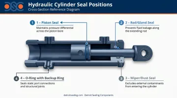 Four forklift hydraulic cylinder seal types positions and functions diagram