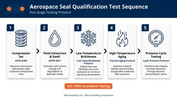 Five-step aerospace seal qualification testing process flow for FAA compliance