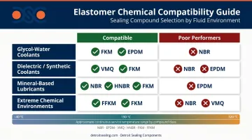 eVTOL elastomer chemical compatibility comparison chart by fluid type and compound