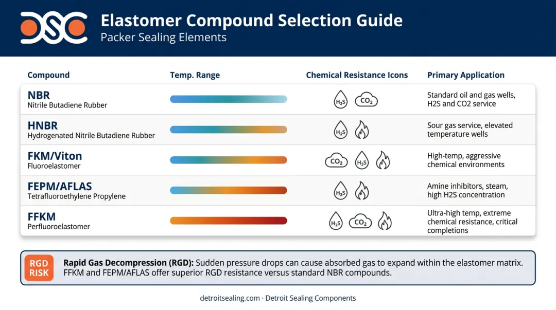 5 elastomer compound types temperature ranges and oilfield application comparison chart