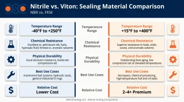 Viton FKM versus Nitrile NBR O-ring properties side-by-side comparison infographic