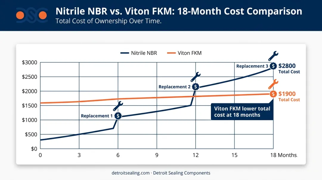 Nitrile versus Viton O-ring total cost of ownership comparison over 18 months