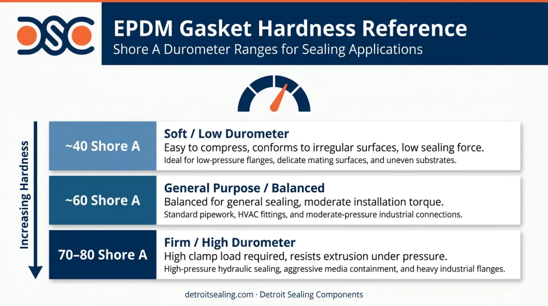 Shore A hardness range effect on EPDM gasket compression force and sealing behavior