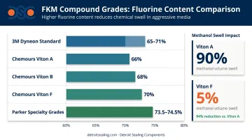 FKM compound fluorine content comparison across Viton and Dyneon grades