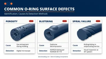 Three O-ring failure defect types porosity blistering spiral failure detection comparison